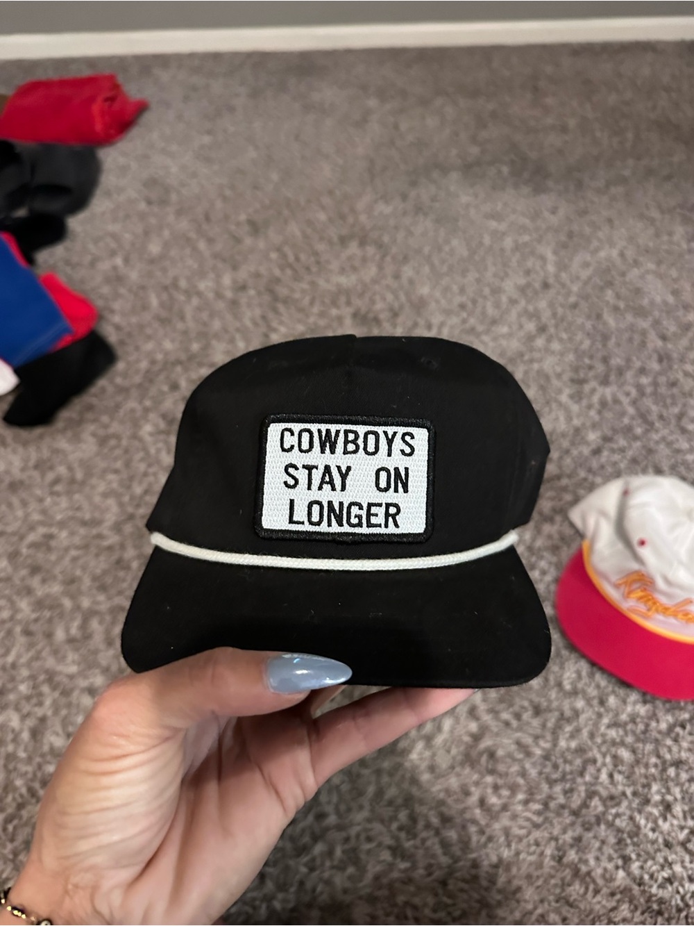 Black 'Cowboys Stay On Longer' Patch Cap